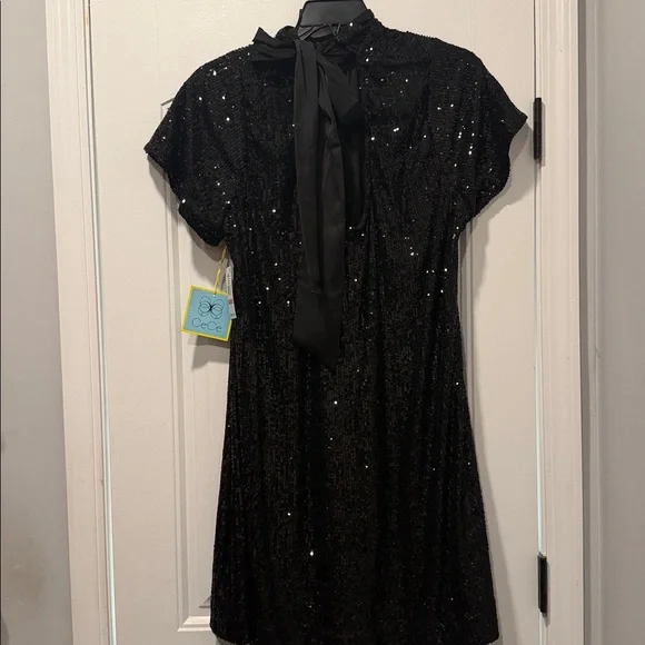 CeCe Black Sequin Short Sleeve Dress - Picture 2 of 3
